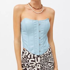 Out From Under Luna Faux Leather Corset baby blue Large lace up